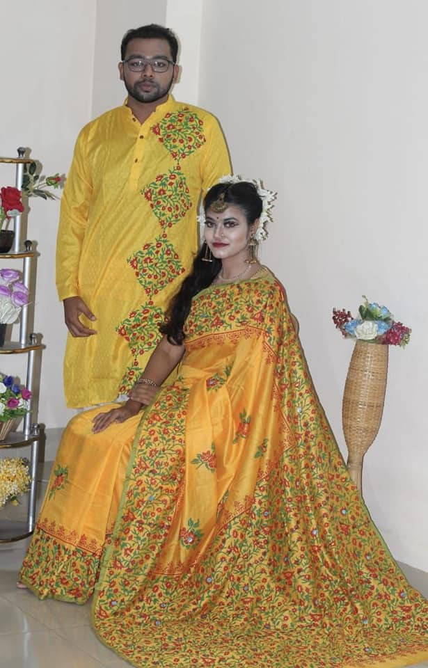 Half silk saree dupaiyan Panjabi couple Dress