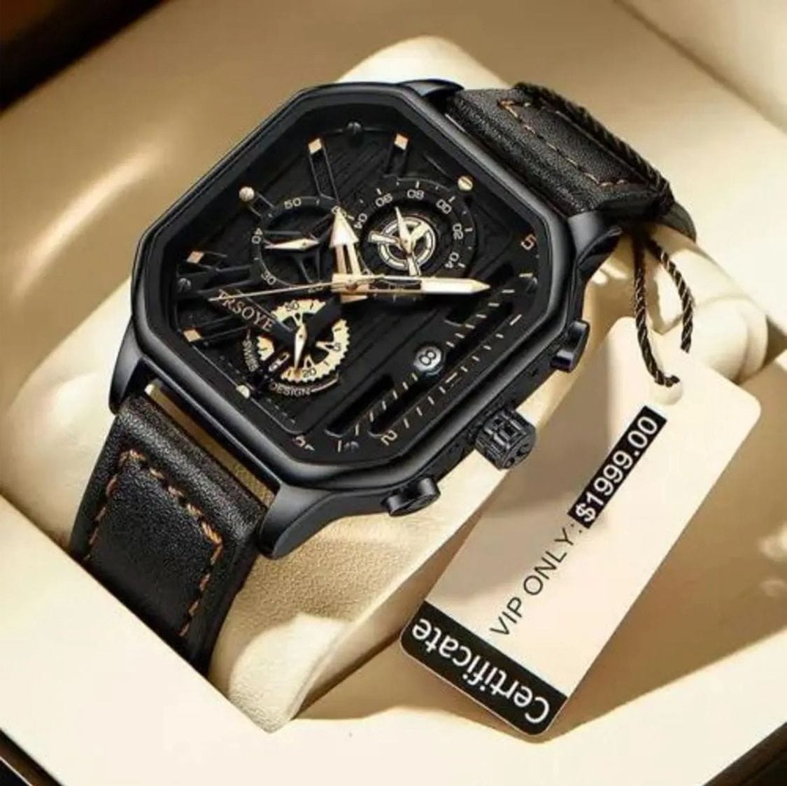 TRSOYE new luxury fashion leather belt wrist-watch for men